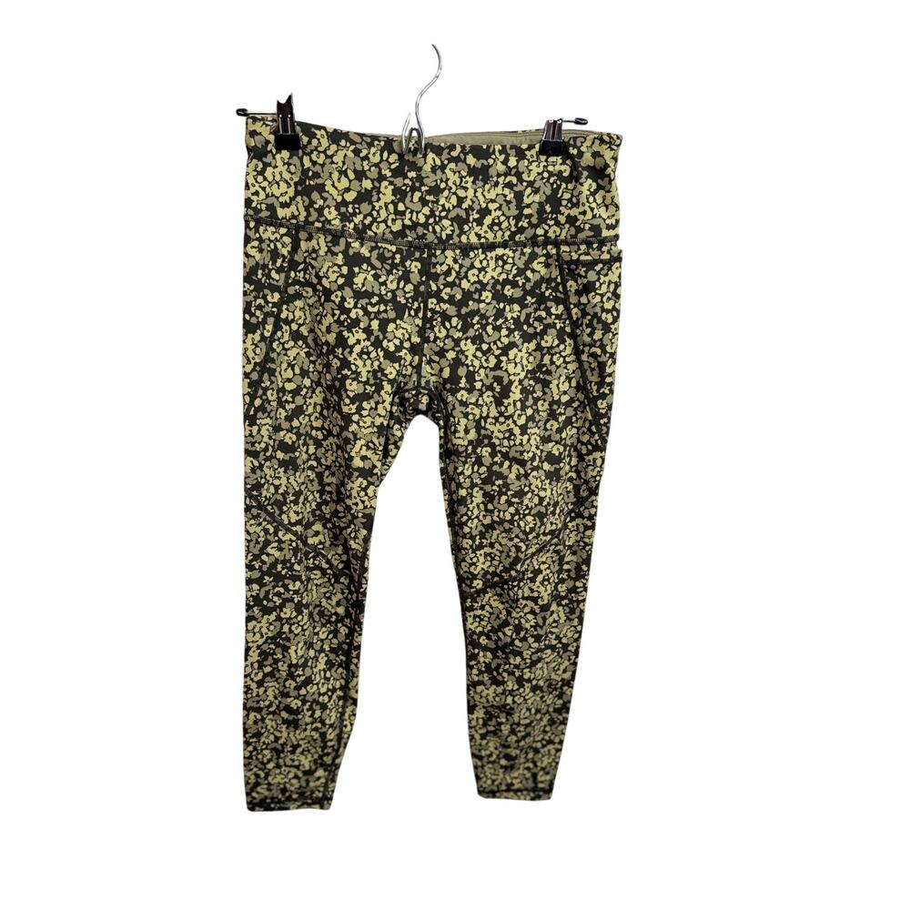 Sweaty Betty Power leggings 7/8 length green pattern hip & zip waist pocket Sz M
